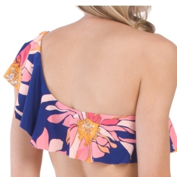 Trina Turk Breeze Ruffled One Shoulder Bikini Top size 14 NWT - Picture 5 of 6